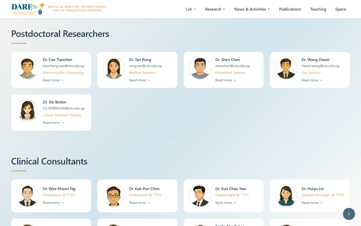 Public laboratory website: Team page